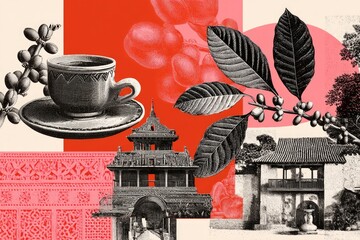 Fototapeta premium Coffee origins Asian plantation collage