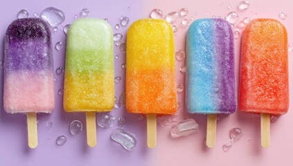 Colorful popsicles summer treat on pastel background