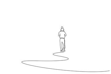 family father kid son shoulder walk outdoor far away back view one line art vector