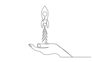human hold rocket start startup business growth manage business life one line art vector