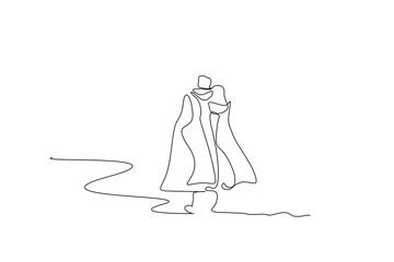 person male dervish desert walk back view one line art vector