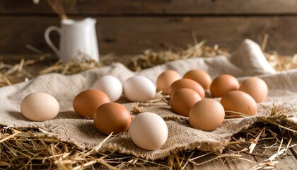 Fresh eggs on rustic table
