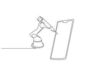 technology mobile phone repair fixing robot arm tech machine one line art vector