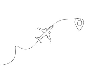 airplane passenger vacation travel destination target point pin plan one line art vector