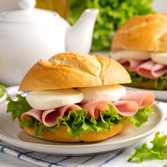 Fresh ham and mozzarella sandwich