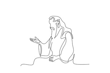 old man wizard magical magic ancient traditional one line art vector