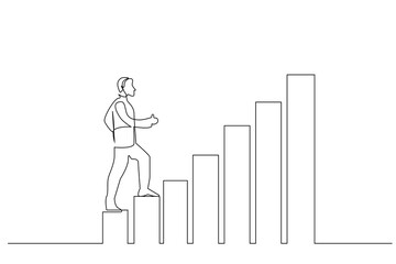 business person statistics bars rise career target summit one line art vector