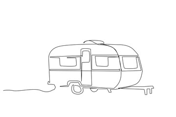 caravan travel trailer vehicle holiday object one line art vector