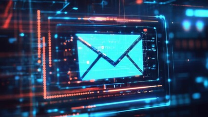 Futuristic email icon glowing on digital interface in cyberspace - Powered by Adobe