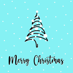 Hand drawn minimalistic Christmas tree with snowflakes, perfect for holiday greeting. Creative design for Christmas postcard to sending your wishes. Merry Christmas in stylish postcard. Postcard.