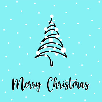 Hand drawn minimalistic Christmas tree with snowflakes, perfect for holiday greeting. Creative design for Christmas postcard to sending your wishes. Merry Christmas in stylish postcard. Postcard.