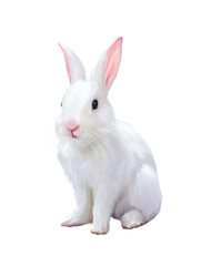 Obraz premium Watercolor animal illustration, a cute fluffy white rabbit bunny isolated on transparent background
