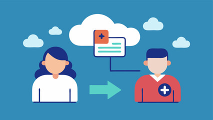 Data Sharing Capabilities An illustration of a user sharing health data with a healthcare provider through the app depicted with arrows and a cloud symbol to imply data transfer.