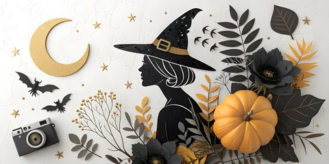 The witch, pumpkin with camera, celebration photographer and halloween celebration, generate by ai