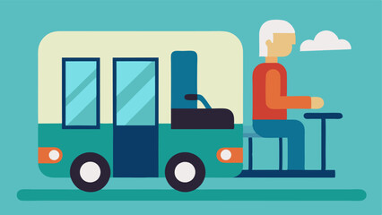 Bus Ride A person using a mobility scooter sitting comfortably on a bus with a ramp deployed while the bus driver greets them with a smile.
