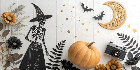The witch, pumpkin with camera, celebration photographer and halloween celebration, generate by ai