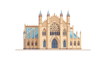 Fototapeta premium Illustration of a grand cathedral with gothic architecture, showcasing its facade, towers, and intricate design isolated on white background