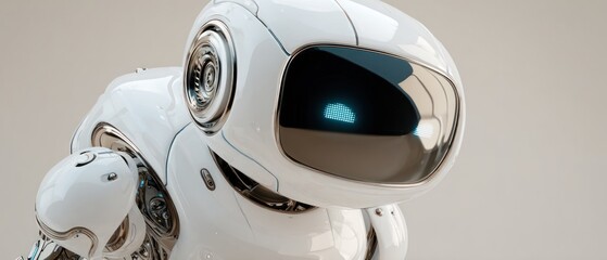 Close-up of a Futuristic White Robot