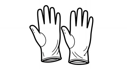 Detailed Black and White Illustration of Medical Gloves Isolated on White Background Featuring Hand Drawn Sketch Line Art and Minimalist Design Perfect for Medical and Safety Themed Decoration