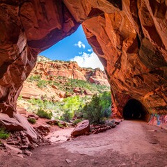 Red rock cave opening