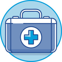 Obraz premium A blue medical first aid kit with a white cross symbol is depicted isolated on a white background.