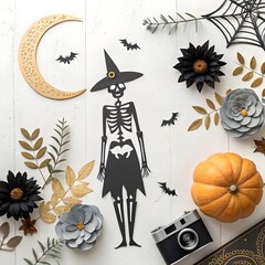 The witch, pumpkin with camera, celebration photographer and halloween celebration, generate by ai