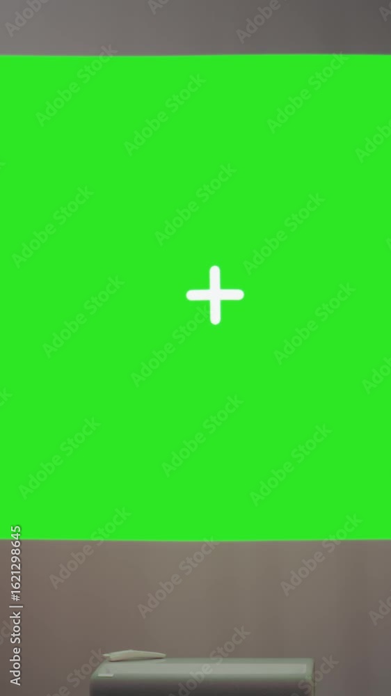Poster vertical video empty boardroom in a global enterprise shows chroma key projections and data charts o