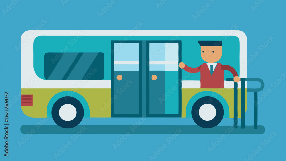 Poster bus with ramp an illustration of a city bus with a retractable ramp extended for a passenger in a wh