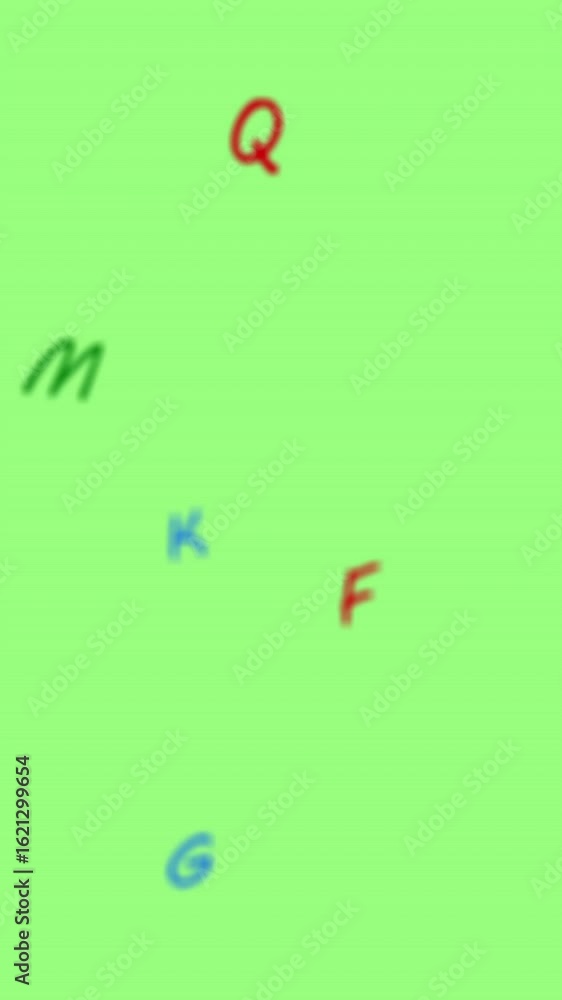 Poster digital animation of multiple colorful english alphabets floating against green background