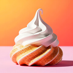 Swirled Ice Cream Cone with Smooth Creamy Topping Against Colorful Background