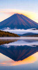 Serene Landscape With Mountain Reflection At Dawn Over Calm Lake
