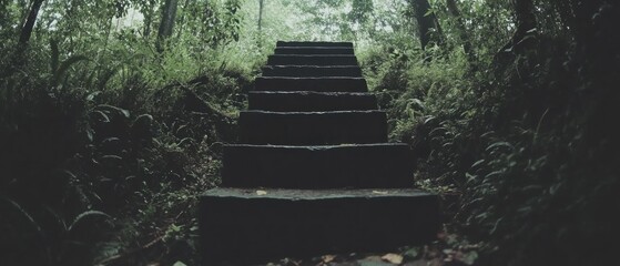 Stone steps in a lush forest, nature path