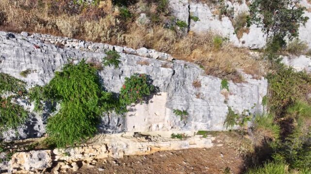The ruin of antic Illyrian city Bylis, wall Latin inscriptions of Mark Valer Lolianus. Albania