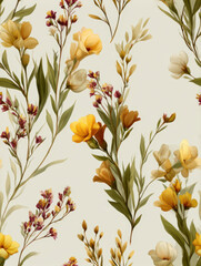 Minimalistic seamless floral patterns, colorful flowers on a bright background