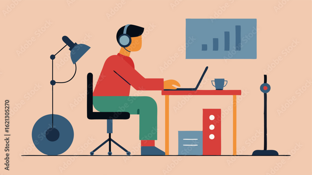 Poster accessible audio recording an illustration of a sound recording booth with a person using adaptive a