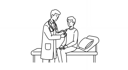 Medical Examination Line Art Featuring Doctor Examining Patient in Black and White Drawing with Minimalistic Design Perfect for Healthcare and Medical Illustration Needs, a Simple and Clean Style