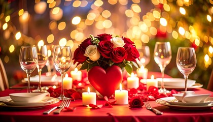 Romantic dinner setting with roses
