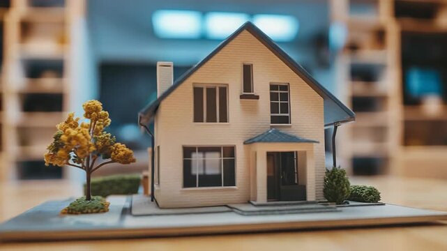 Scale model house sitting on desk symbolizing real estate investment