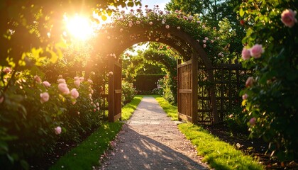 Rose archway garden path