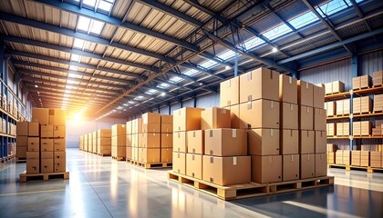 Warehouse Interior with Cardboard Boxes