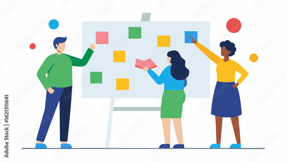 Poster collaborative whiteboard a whiteboard filled with colorful notes and ideas with multiple individuals