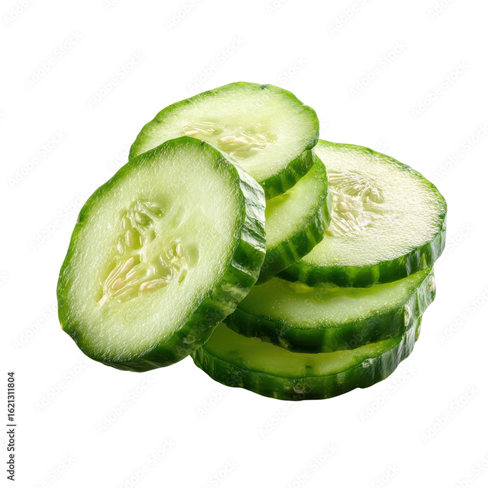 Aufkleber slices of cucumber isolated on transparent or white background. a high resolution png image of slice