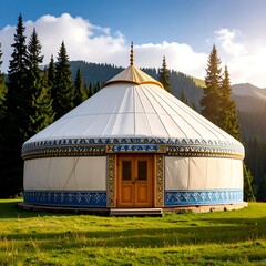 Round tent in grassy field