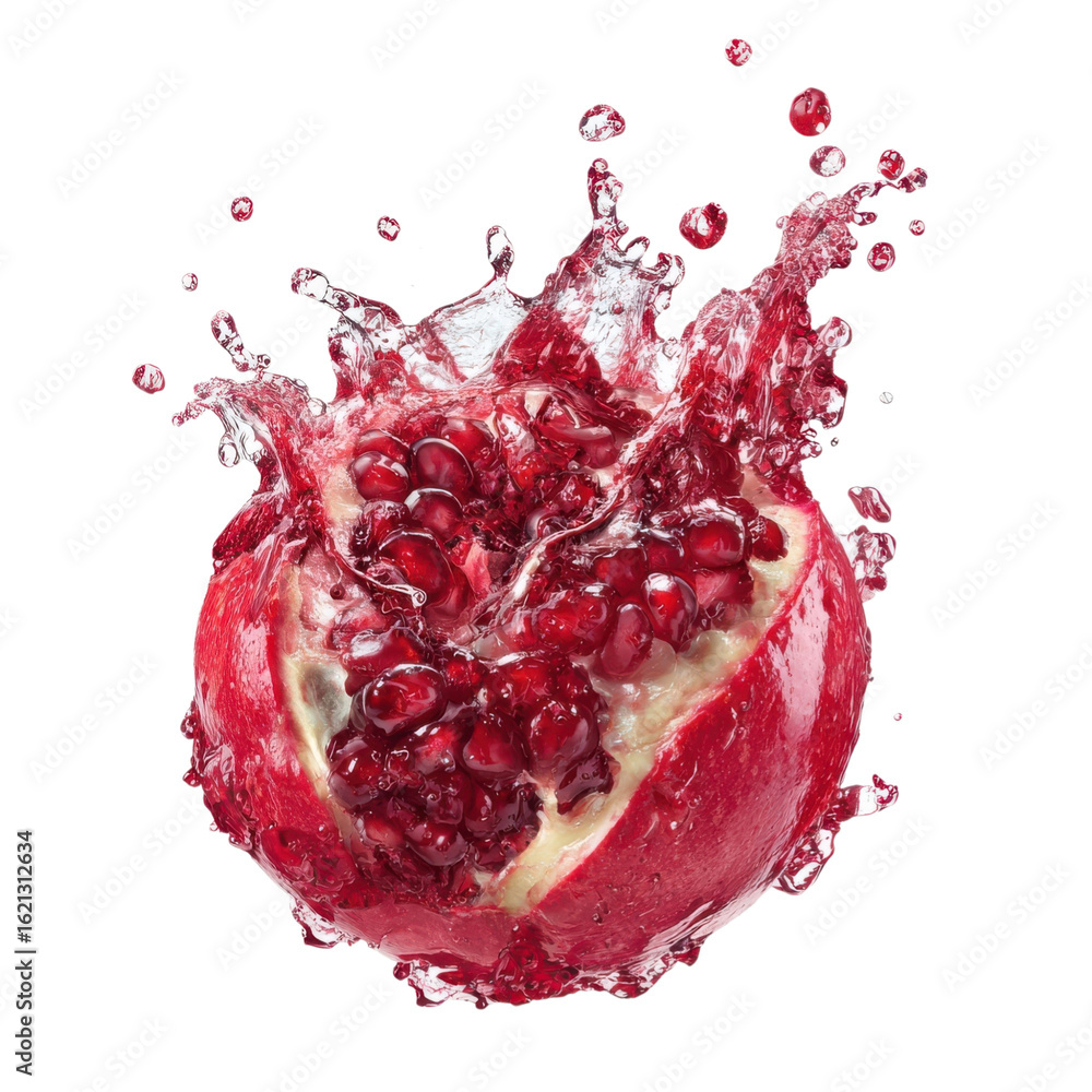 Poster pomegranate juice splash isolated on transparent or white background. a high resolution png image of