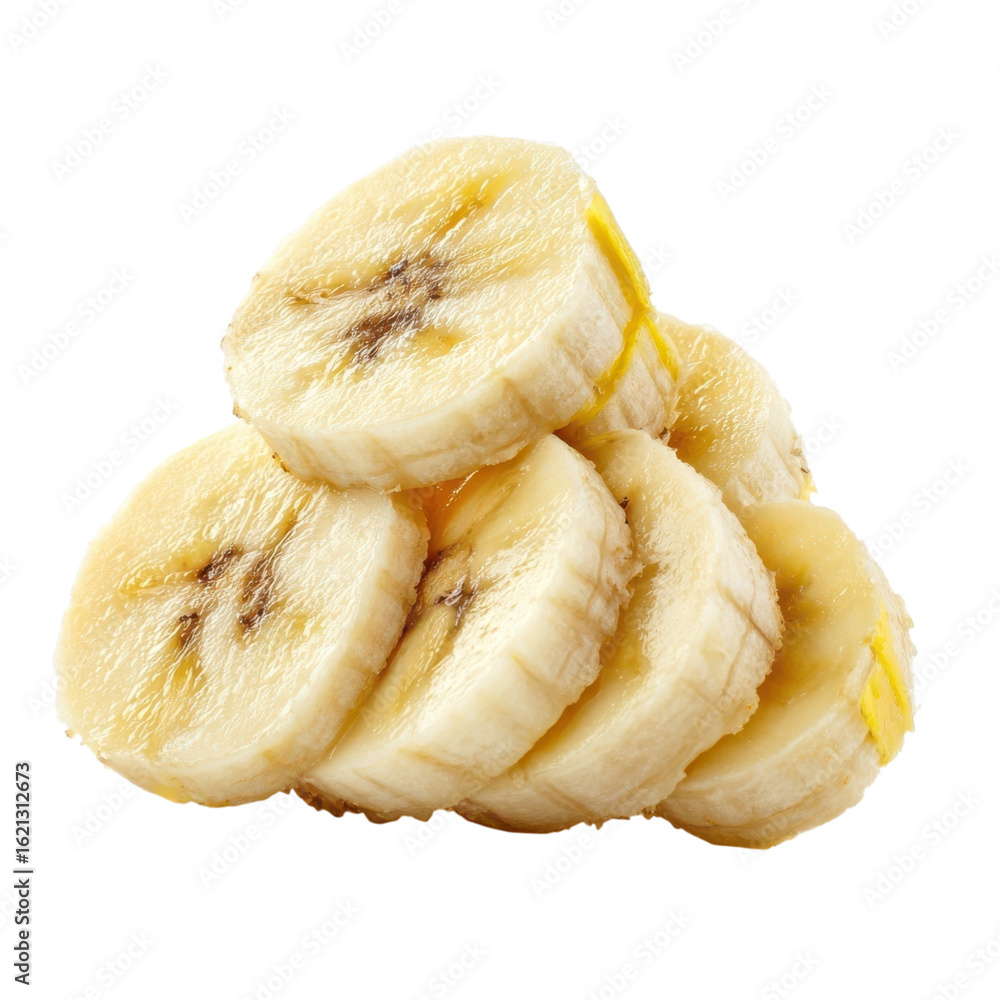 Poster banana slices isolated on transparent or white background. a high resolution png image of banana sli