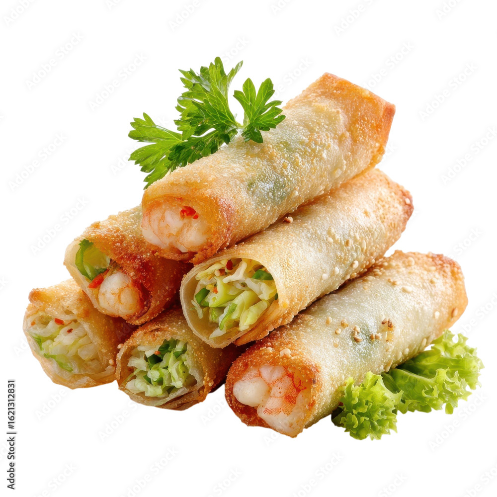 Poster tasty spring rolls isolated on transparent or white background. a high resolution png image of tasty