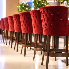 Row of red velvet barstools