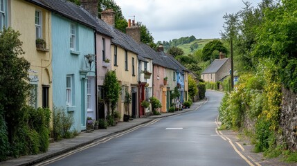 Charming Colorful Houses Lining a Quiet Country Road in a Scenic Village Setting