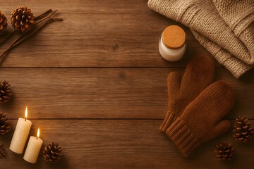 Winter Skincare Flatlay with Moisturizer and Balm on brown Background