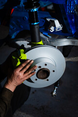 Brake System and Suspension Setup for Drift Build. New brake rotor and caliper installation on custom suspension. High-performance brake and coilover setup installed for drift build.